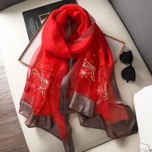 Floral Embroidered Scarf - Red - View 6