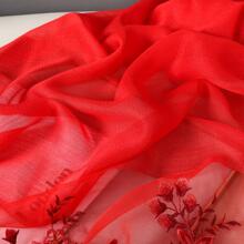 Floral Embroidered Scarf - Red - View 3