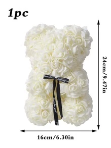 1入組人造玫瑰熊女士禮品,浪漫可愛玫瑰絨毛熊,生日或者母親節禮品(不附帶禮物盒) - 米色 - 查看 3