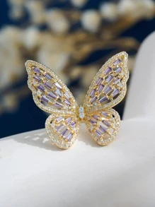 方晶鋯石蝴蝶裝飾戒指 - 蝴蝶型 - 查看 1