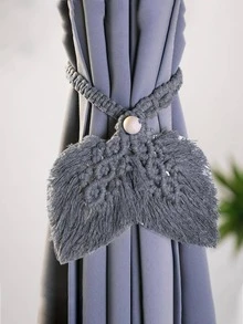 1入組棕色/多彩編織帶配流蘇,帶葉子和木珠裝飾的窗簾鉤扣 - 灰色 - 查看 1