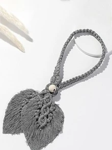 1入組棕色/多彩編織帶配流蘇,帶葉子和木珠裝飾的窗簾鉤扣 - 灰色 - 查看 2