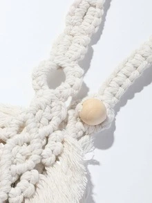 1入組棕色/多彩編織帶配流蘇,帶葉子和木珠裝飾的窗簾鉤扣 - 灰色 - 查看 4