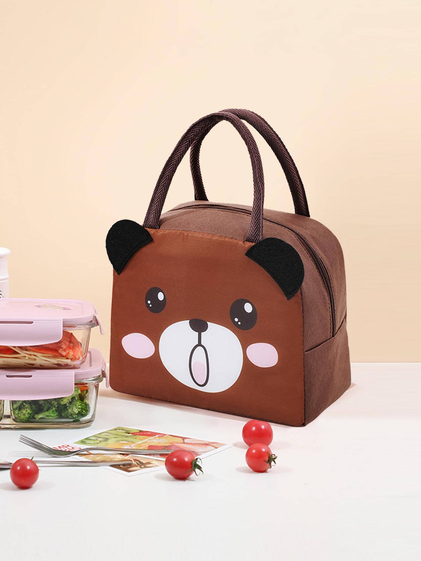 1 Túi Đựng Đồ Ăn Trưa Thiết Kế Hình Gấu Hoạt Hình Dễ Thương Polyester Cách Nhiệt Túi Đựng Đồ Ăn Trưa Cho Văn Phòng Làm Việc Trường Dã Ngoại Bãi Biển - màu nâu - Xem 1