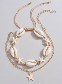 2入組/套海星和貝殼裝飾腳錬 - 彩色 - 查看 3