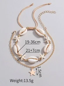 2入組/套海星和貝殼裝飾腳錬 - 彩色 - 查看 4