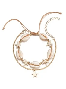 2入組/套海星和貝殼裝飾腳錬 - 彩色 - 查看 2