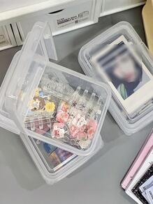 1pc Clear Mini Stationery Storage Box, Simple Portable Desk Holder For Student, Office Stationery Card Storage - Clear - View 1