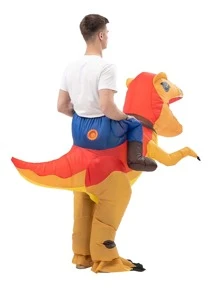 1入組恐龍設計充氣服裝，現代滌綸充氣派對服裝 - 黃色 - 查看 4