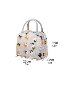 1入組卡通貓樣式便攜午餐現代滌綸保溫飯袋辦公工作學校野餐海灘 - 灰色 - 查看 9
