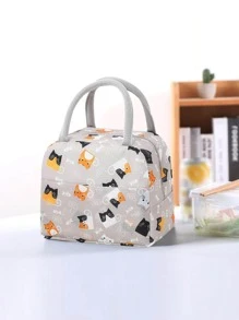 1入組卡通貓樣式便攜午餐現代滌綸保溫飯袋辦公工作學校野餐海灘 - 灰色 - 查看 7