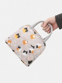1入組卡通貓樣式便攜午餐現代滌綸保溫飯袋辦公工作學校野餐海灘 - 灰色 - 查看 2