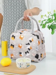 1入組卡通貓樣式便攜午餐現代滌綸保溫飯袋辦公工作學校野餐海灘 - 灰色 - 查看 5