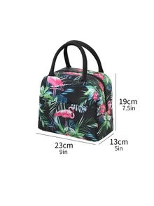 1pc Flamingo Pattern Portable Lunch Bag, Modern Polyester Insulated Lunch Bag For Office Work School Picnic Beach - Black - View 5