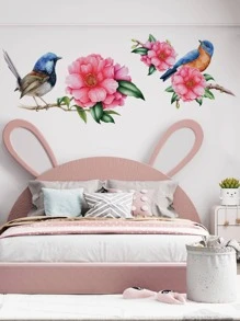 1 pieza pájaro & con patrón floral muro DIY Calcomanía de pared para casa Decoración de pared extraíble Pegatina - Multicolor - Ver 1