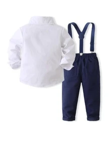 KIMOCAT 休閒前蝴蝶結 前紐扣撞色男童（小）兩件套