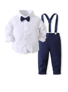 KIMOCAT 休閒前蝴蝶結 前紐扣撞色男童（小）兩件套