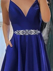 水鑽裝飾皮帶 - 藍色 - 查看 1