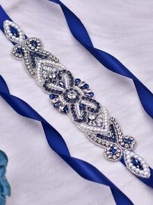 水鑽裝飾皮帶 - 藍色 - 查看 3