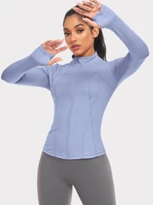 VUTRU 1 件女式运动夹克，带拇指孔，合身跑步和瑜伽外套 - 淡紫色 - 查看 7