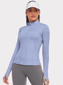 VUTRU 1 件女式运动夹克，带拇指孔，合身跑步和瑜伽外套 - 淡紫色 - 查看 5