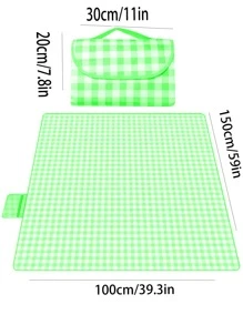件不織布野餐墊，現代格子圖案防水便攜式野餐墊，適合戶外露營旅行 - 綠色 - 查看 8