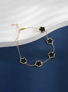 1pc Simple & Fashionable Five Petals Flower Shaped Copper Bracelet For Women, Suitable For Dating & Daily Wear
