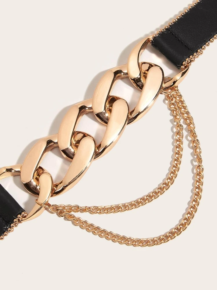 1 pièce Ceinture de mode avec chaîne et décor pailleté pour femmes, idéale pour l'été, l'école, l'automne et Halloween - Noir - Voir 4