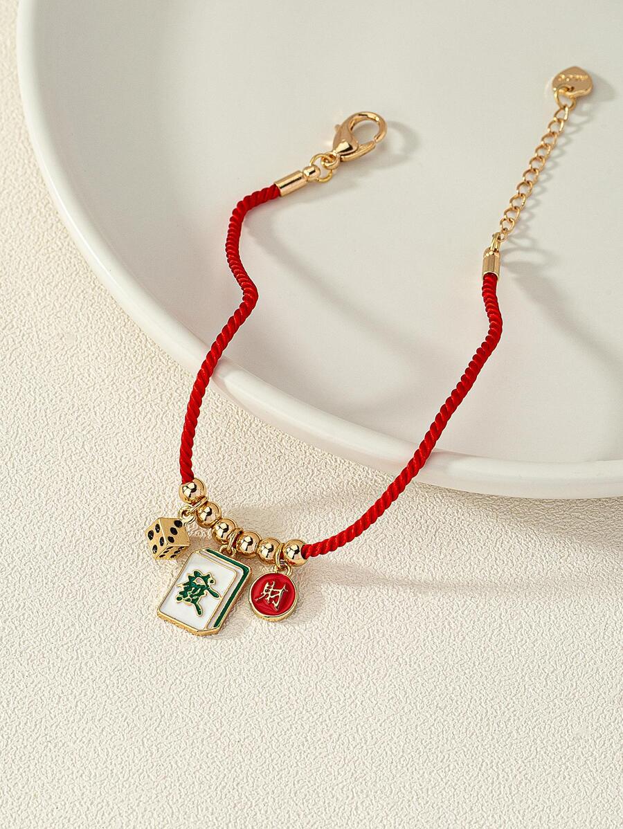 Vòng đeo tay hình chữ nhật chi tiết ký tự Trung Quốc - Vàng - Xem 1