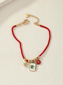 Vòng đeo tay hình chữ nhật chi tiết ký tự Trung Quốc - Vàng - Xem 2