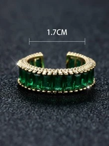 Fashionable Shiny Gold-tone Cubic Zirconia Cocktail Ring With Green Stone For Women's Date, Wedding, Or Party - Green - View 4