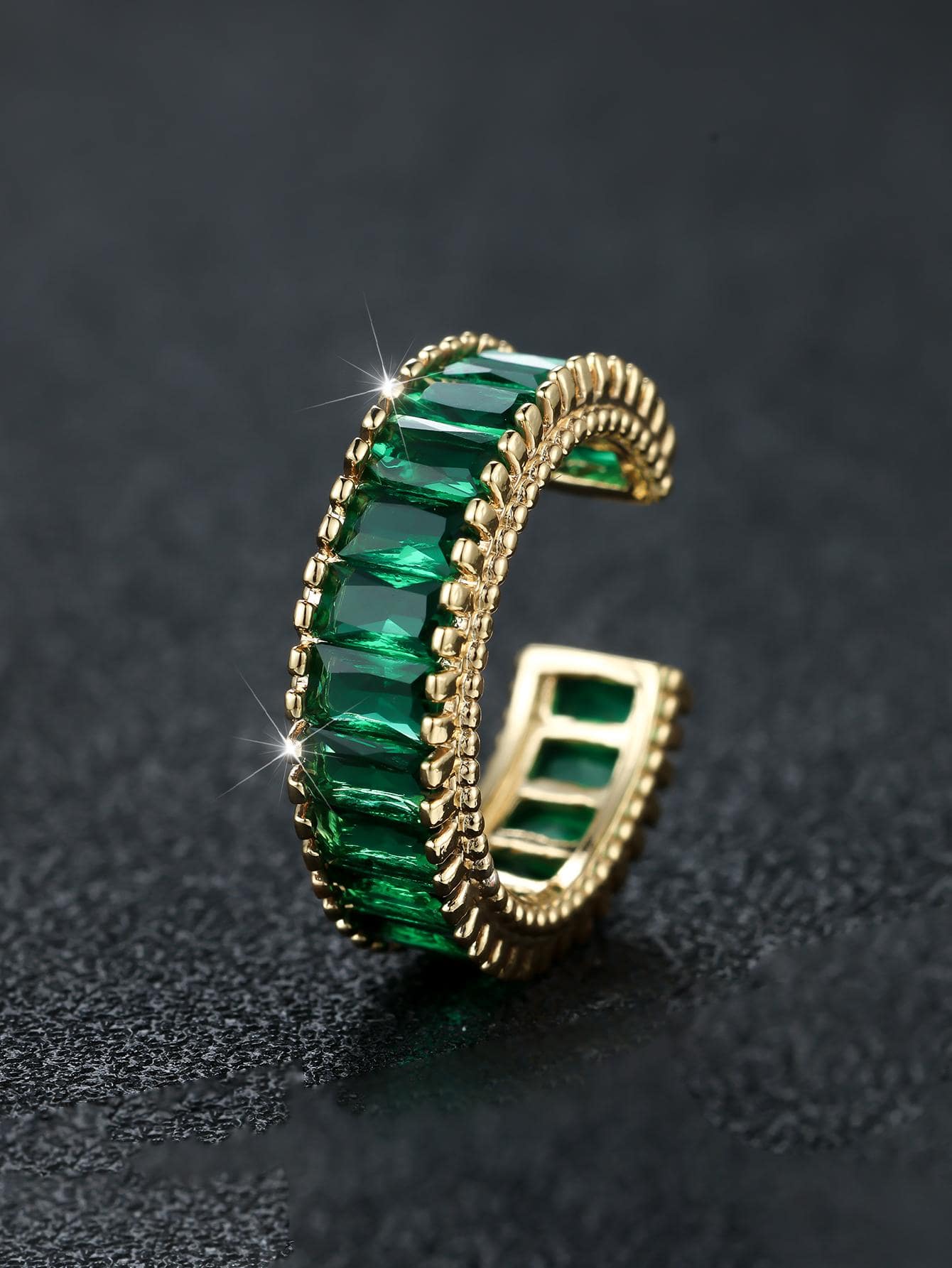 Fashionable Shiny Gold-tone Cubic Zirconia Cocktail Ring With Green Stone For Women's Date, Wedding, Or Party - Green - View 1