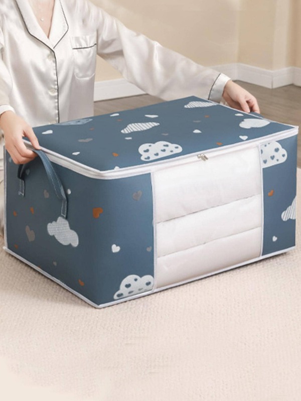 1pc Cloud Pattern Quilt Storage Bag, Modern Handheld Dust Proof Clothes Organizer Box For Household