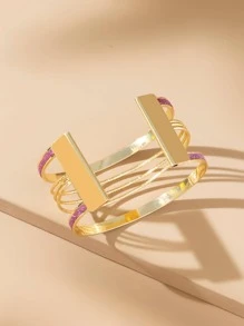 亮片細節鏤空開口手鐲 - 粉色 - 查看 2