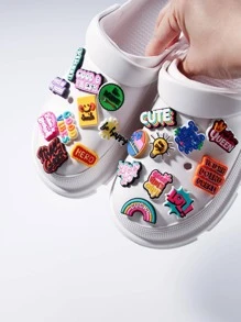 20入組彩虹和字母設計鞋撞色PVC可愛配件適用於洞洞鞋和拖鞋 - 彩色 - 查看 2