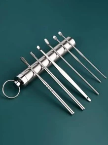 7 piezas de acero inoxidable Limpiador de orejas Set herramienta - Plateado - Ver 1