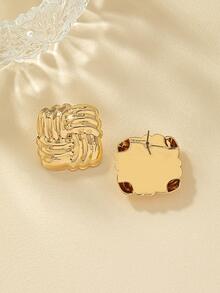 Textured Metal Stud Earrings - Yellow Gold - View 3