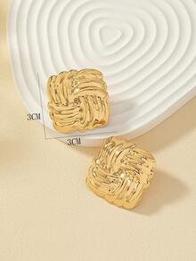 Textured Metal Stud Earrings - Yellow Gold - View 4