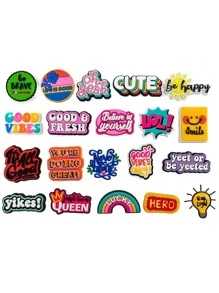 20入組彩虹和字母設計鞋撞色PVC可愛配件適用於洞洞鞋和拖鞋 - 彩色 - 查看 3