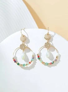Bead Decor Drop Earrings - Multicolor - View 1