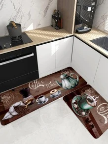 1/2 PC Classic Coffee Print Pattern Kitchen Mat, Crystal Velvet Rectangular Soft Rug, Suitable For Living Room, Dining Room, Kitchen, Home Use - Multicolor - View 4