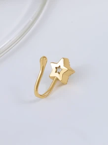 1 件鍍銅和立方氧化鋯鑲嵌星形人造穿孔鼻環夾適合女士日常佩戴 - 金黃色 - 查看 3