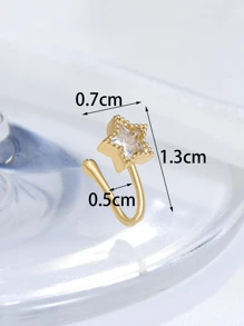 1 件鍍銅和立方氧化鋯鑲嵌星形人造穿孔鼻環夾適合女士日常佩戴 - 金黃色 - 查看 4