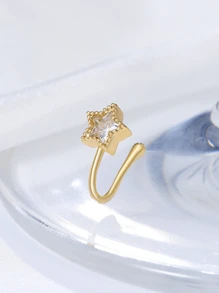 1 件鍍銅和立方氧化鋯鑲嵌星形人造穿孔鼻環夾適合女士日常佩戴 - 金黃色 - 查看 2