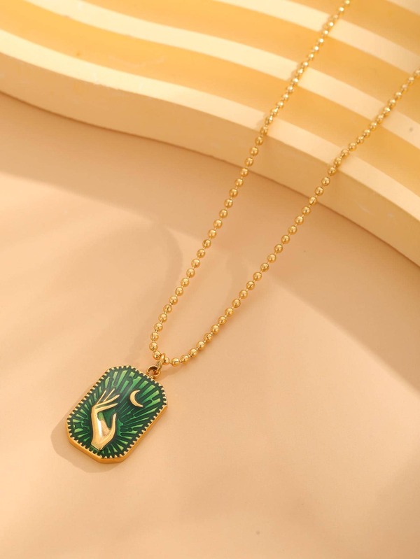 Hand Detail Rectangle Pendant Necklace SHEIN USA