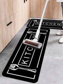 1 pieza Alfombra de piso batería de cocina & con estampado de letra anti deslizante cocina moderno poliéster para cocina - Multicolor - Ver 3