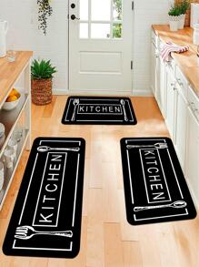 1 pieza Alfombra de piso batería de cocina & con estampado de letra anti deslizante cocina moderno poliéster para cocina - Multicolor - Ver 1