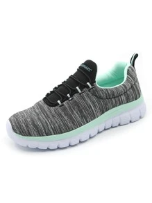 運動跑步鞋適用於女士撞色字母圖案前綁帶運動鞋 - 綠色 - 查看 1