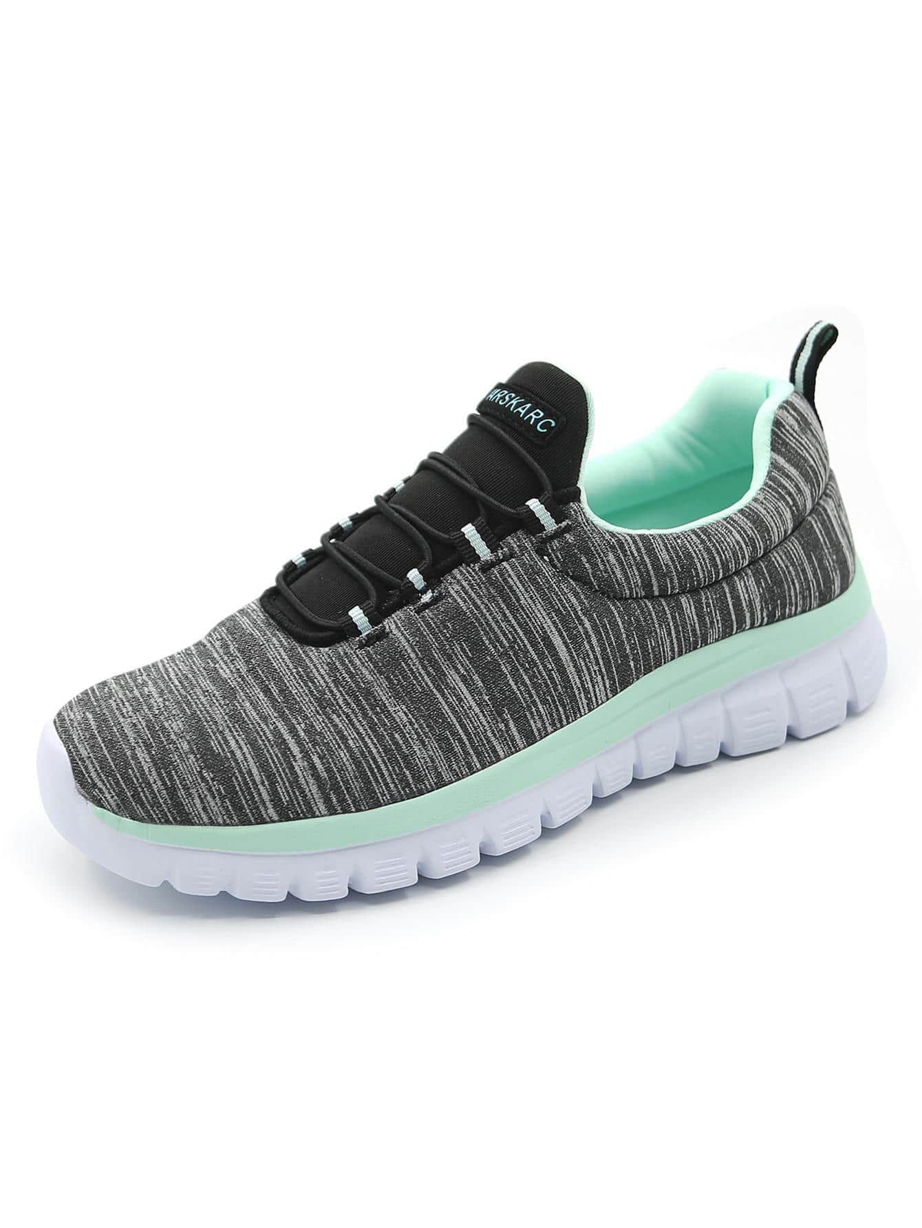 運動跑步鞋適用於女士撞色字母圖案前綁帶運動鞋 - 綠色 - 查看 1