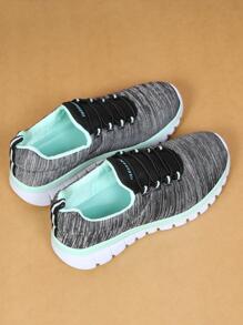 運動跑步鞋適用於女士撞色字母圖案前綁帶運動鞋 - 綠色 - 查看 2